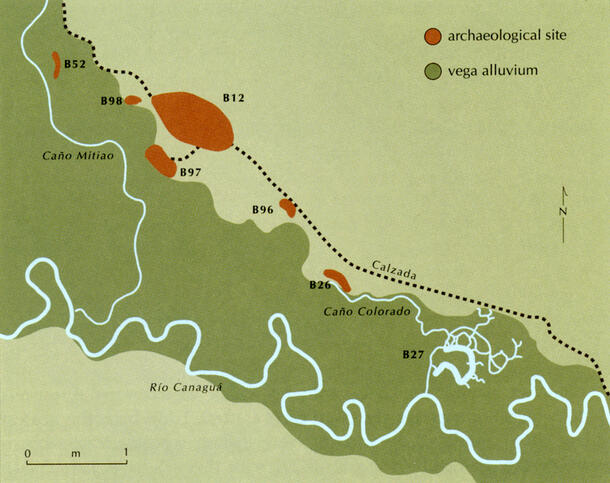 A map marking several archaeological sites.