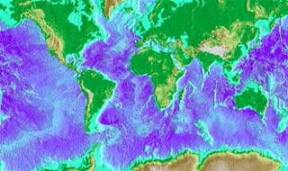 Map of world, with different colors indicating ocean temperatures