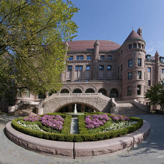 A springtime view of the 77th Street Facade of the Museum, known as the castle facade.