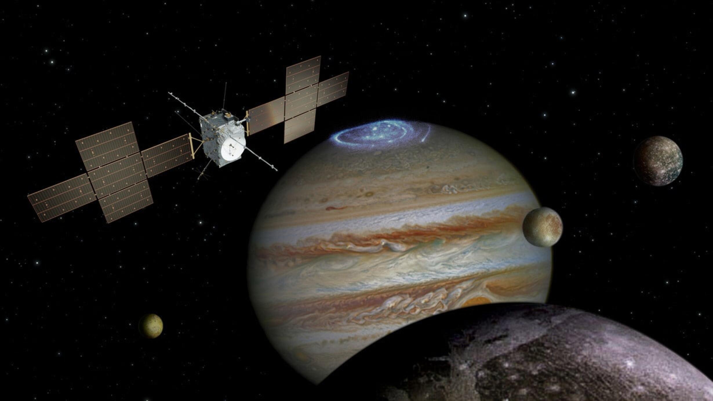 An artist's rendering of NASA's JUICE Explorer, which will investigate Jupiter and three of its moons.