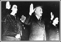 Albert Einstein is sworn in as an American citizen in Trenton, New Jersey in 1940.