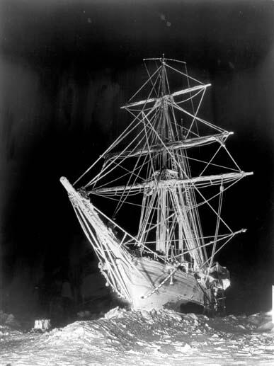 Photo of ship Endurance trapped in Antarctic ice from 1915 Shackleton voyage