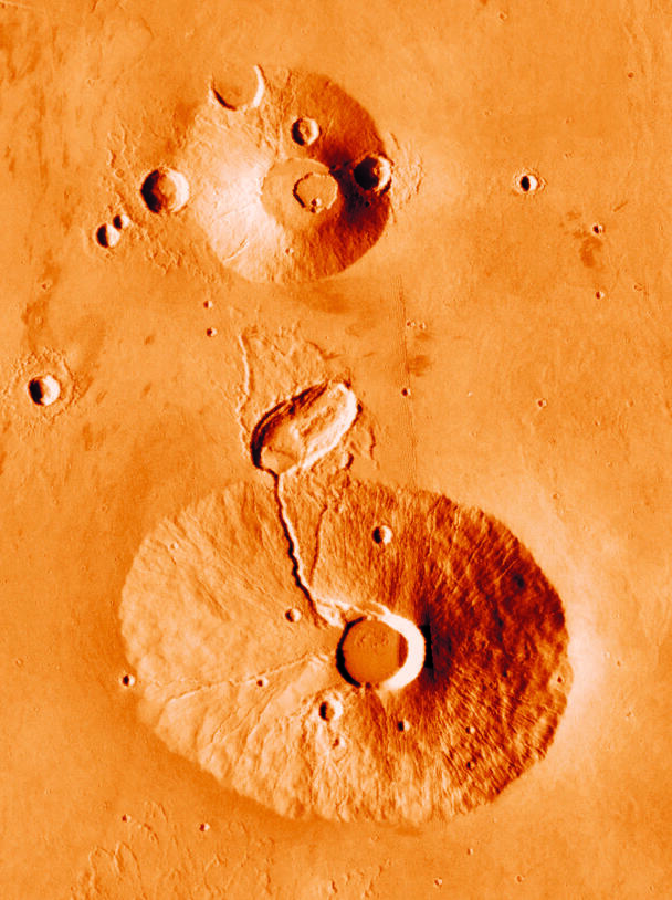 Bird-view of two craters in Mars
