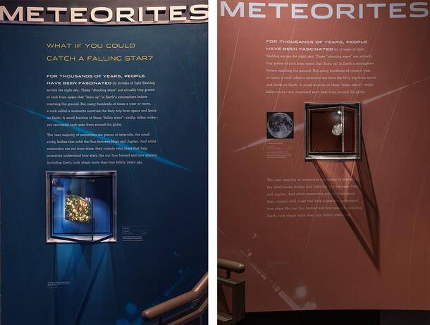 Two introductory panels of the meteorites exhibition.