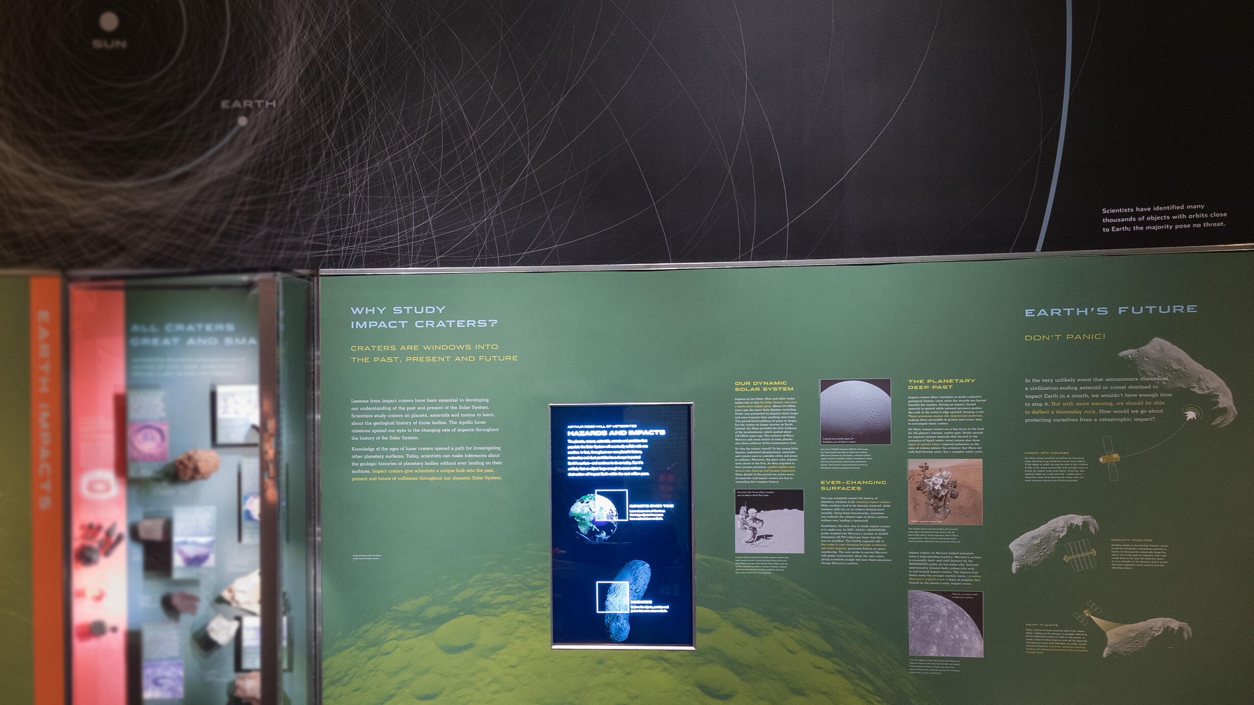 Why We Study Craters? section in the Hall of  Meteorites displaying video, text and images.