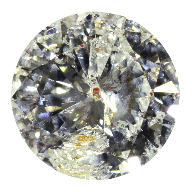 Round-cut polished diamond specimen.