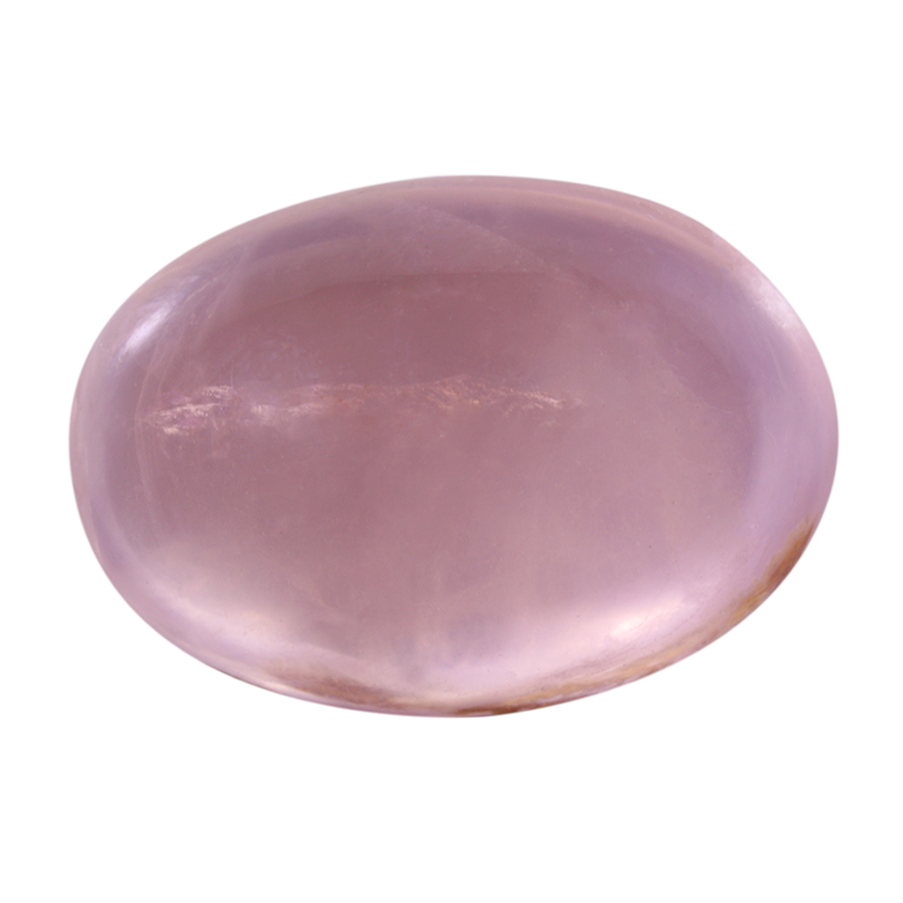 Oval, polished rose quartz specimen.