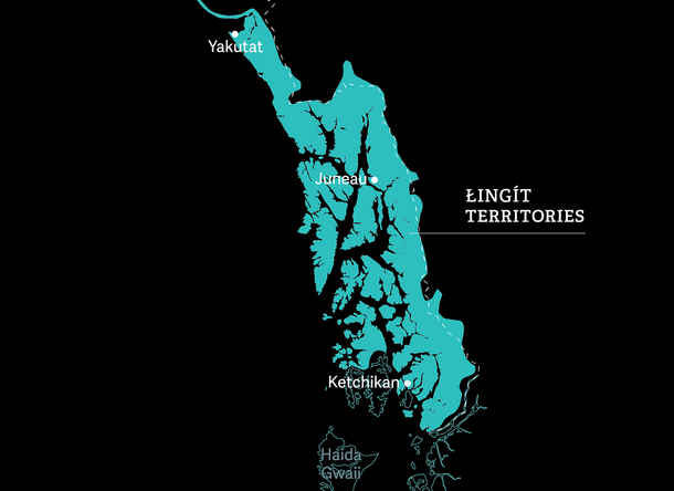 Map of  the location of Tlingit terroritories on the northwest coast.