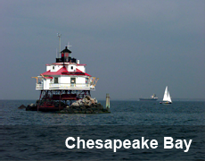 Lighthouse in Chesapeake Bay with boats in background