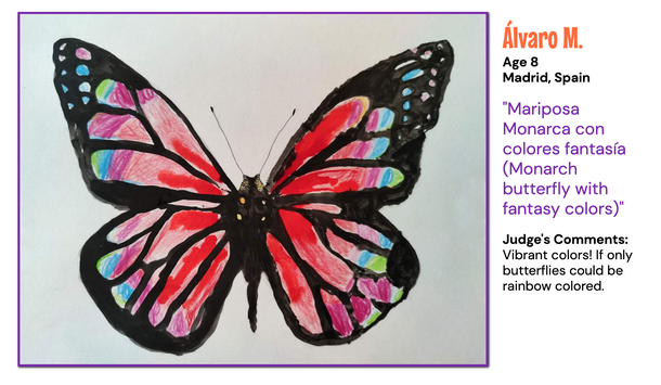Brightly colored drawing of a monarch butterfly.