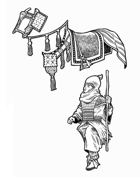 illustration of rider and horse in tradtional dress