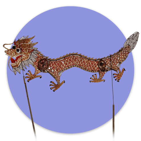 Chinese paper cut dragon puppet on 2 sticks