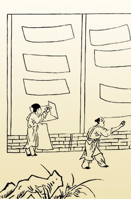 line art illustration of person hanging the paper to dry.