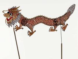 flat paper dragon puppet with poles