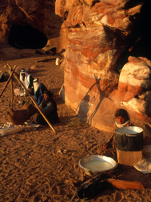 Bedouins cooking outside in Petra
