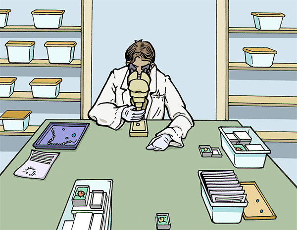 scientist using a microscope in a lab