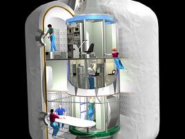 Humans living in space in an in a Inflatable Habitat 