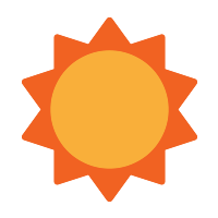 Stylized illustration of the sun with rays depicted as neat triangles bordering a circle.