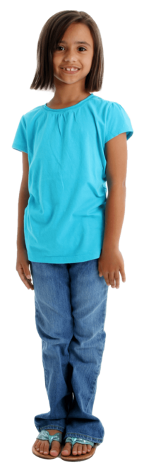 Young child wearing blue shirt and standing