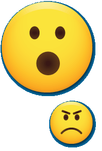 Two circles representing faces, one with a circular a mouth signifying surprise, the other with a mouth and furrowed brows signifying a frown.