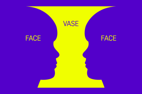 vase labeled with words "FACE" near edges, and "VASE" in the middle. 