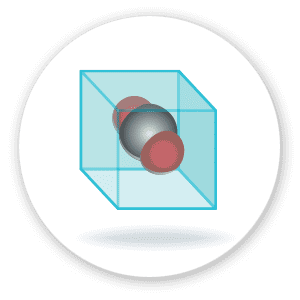 illustration of carbon dioxide molecule inside glass box