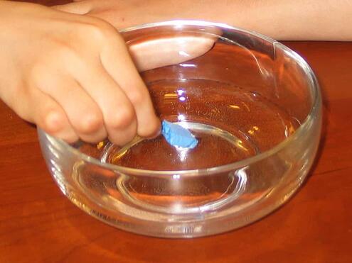 placing the home made compass in the bowl of water
