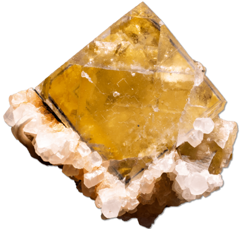 Yellow orange cube mineral in white chunky mineral