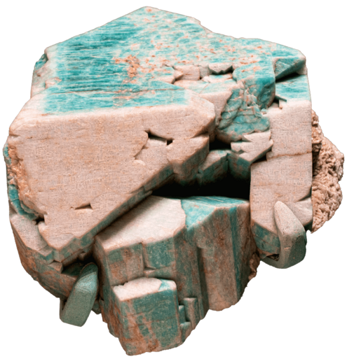 light blue and beige mineral with many faces