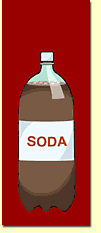 A graphic of a large bottle, labeled "soda," with its cap on.