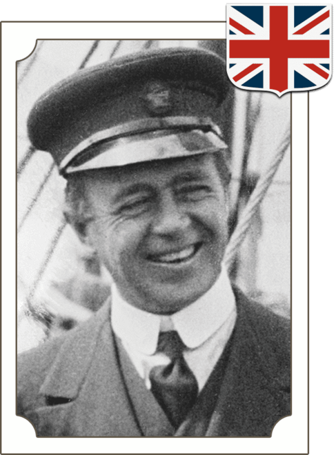 black and white portrait of Captain Scott with British Flag