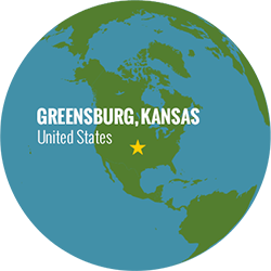 Location of Greensburg, Kansas on a globe.