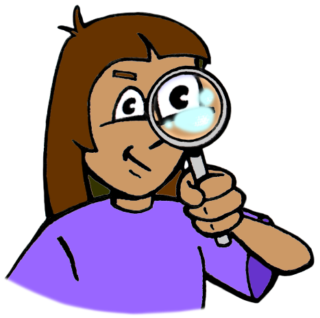 girl looking though a magnifying glass