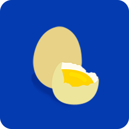 Two eggs; one egg is broken showing the yolk. 