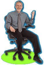 Mike Shara sitting on office chair waving hello