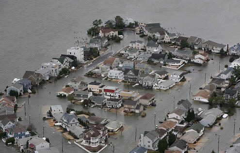aerial view of flooded area of Bayside, NJ 