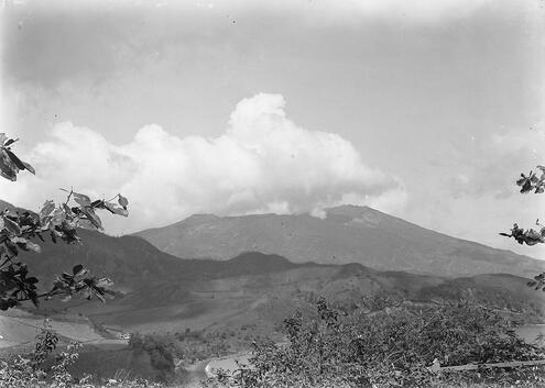 Mt. Soufrière on St. Vincent erupting steam and ash in May, 1902