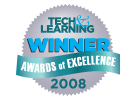 Circular award seal with text "Tech & Learning Winner Awards of Excellence 2008" inside.