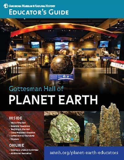 Cover of Educator's Guide titled "Gottesman Hall of Planet Earth" featuring an image of Gottesman Hall and close-ups of rock specimens.