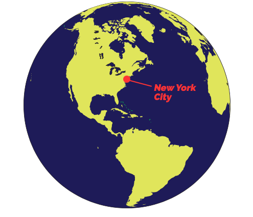 New York City on Earth globe