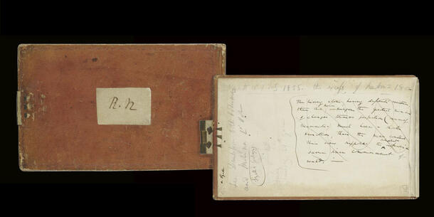 Cover of a red notebook with a page showing the inside contents.
