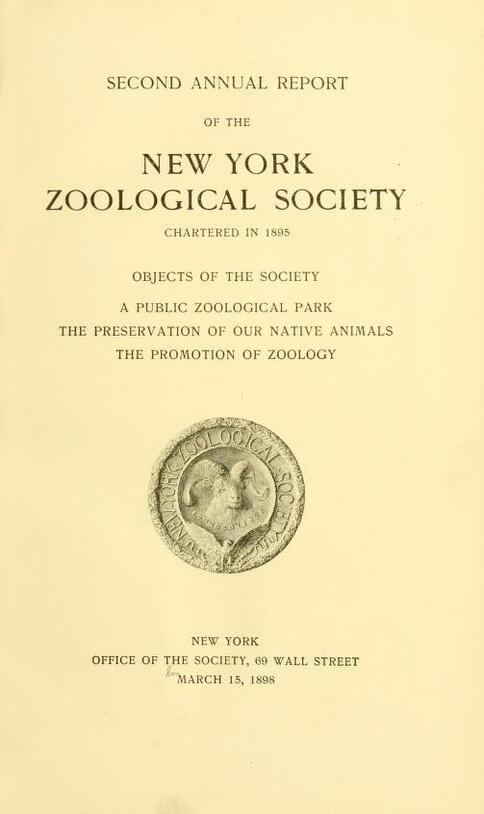 Title page of the Second Annual Report of the New York Zoological Society depicting Charles Robert Knight's rendering of the big-horned sheep, 1898.