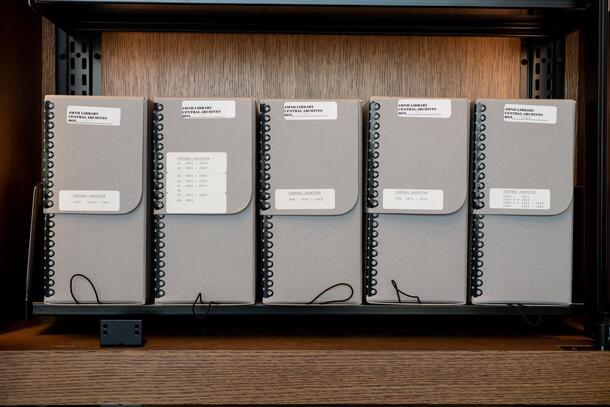 Five archival boxes, samples from the AMNH Central Archives, 1980s.
