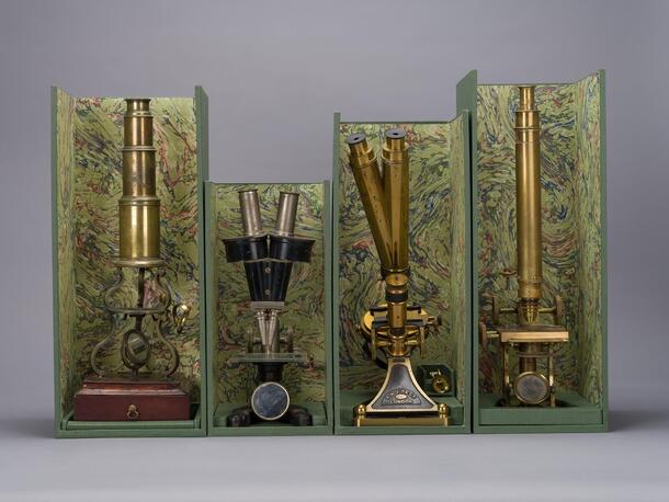 Microscopes from the Ronald Sterne Wilkinson Memorabilia Collection.