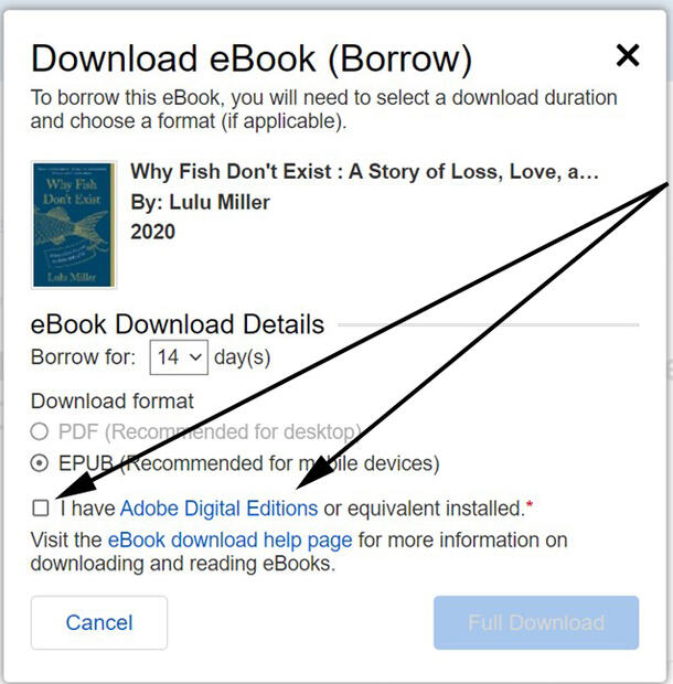 eBook Download confirmation pop-up box
