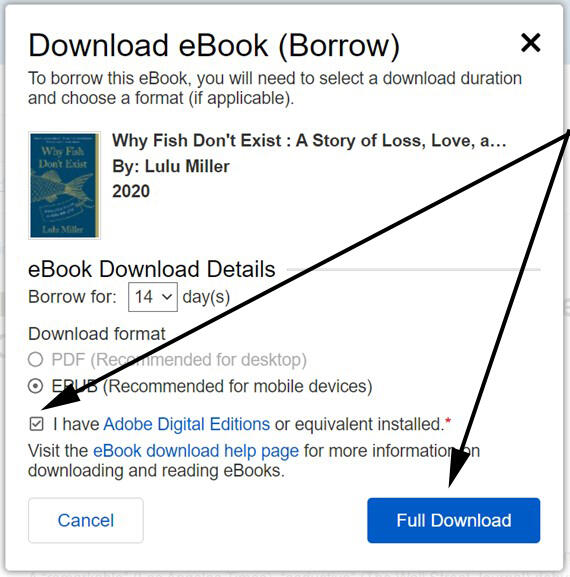 eBook download confirmation pop-up