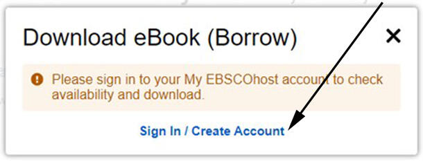 Ebsco login pop-up message for eBooks