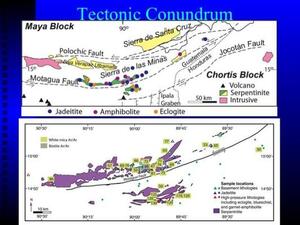 A slide titled "Tectonic Conundrum" with two maps.