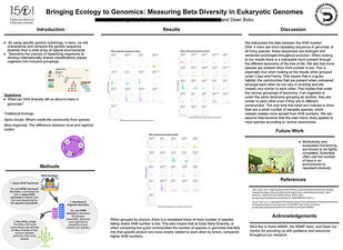 Research poster titled "Bringing Ecology to Genomics: Measuring Beta Diversity in Eukaryotic Genomes."