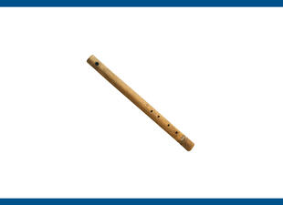 A bamboo flute against a light background.